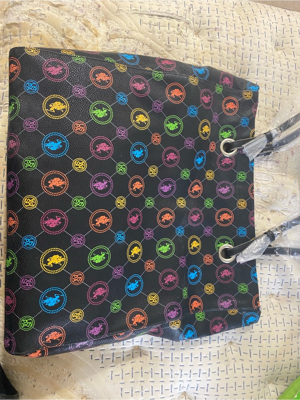 Black Tote with Multicolor Logo Circles